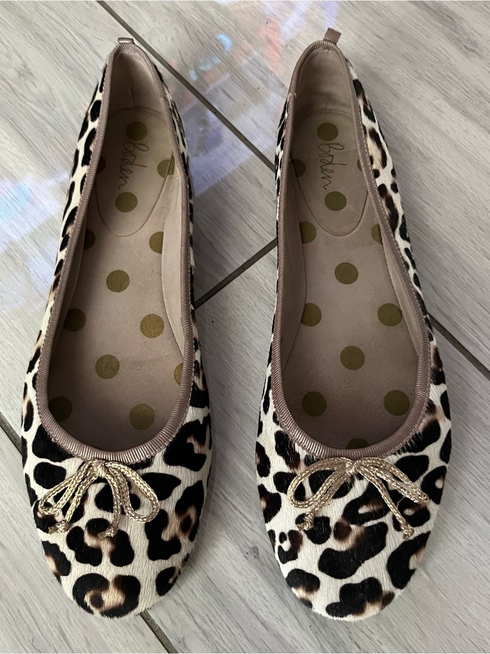 Boden Leopard-Print Ballet Flats with Metallic Bow